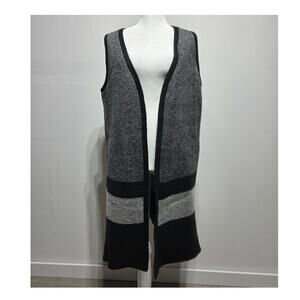Charlie Paige Woman's Gray & Black Open Front Knit Vest Duster Small/Medium